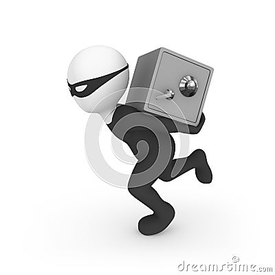 Criminal runs with bank safe. Thief! Stock Photo