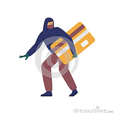 Criminal wearing hoodie and face mask steal credit card information. Computer fraud or online data thief, vector concept Vector Illustration