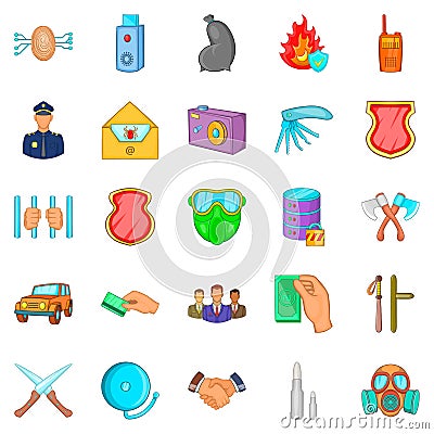 Criminality icons set, cartoon style Vector Illustration