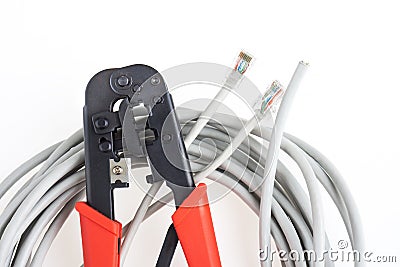 Crimping tool and network coil Stock Photo