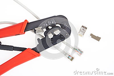 Crimping tool and network connectors Stock Photo