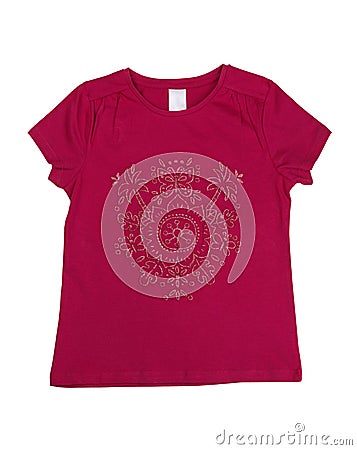 Crimson female T-shirt with a pattern. Isolate Stock Photo