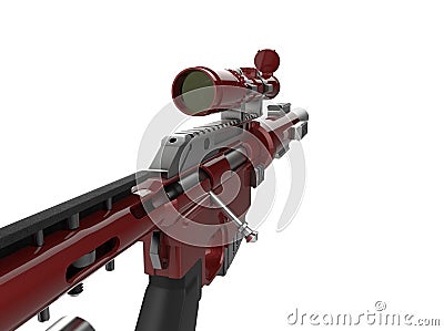 Crimson modern sniper rifle - low angle shot - closeup shot Stock Photo