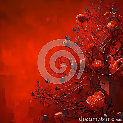 Crimson Oasis: Red Bush with Space for Inspiring Words Cartoon Illustration