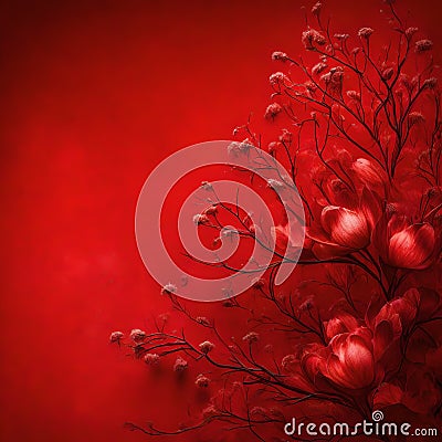 Crimson Oasis: Red Bush with Space for Inspiring Words Cartoon Illustration