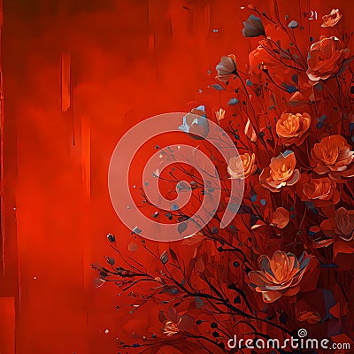 Crimson Oasis: Red Bush with Space for Inspiring Words Cartoon Illustration