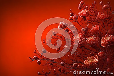 Crimson Oasis: Red Bush with Space for Inspiring Words Cartoon Illustration