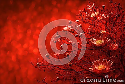 Crimson Oasis: Red Bush with Space for Inspiring Words Cartoon Illustration