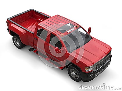 Crimson red modern pickup truck - top view Stock Photo