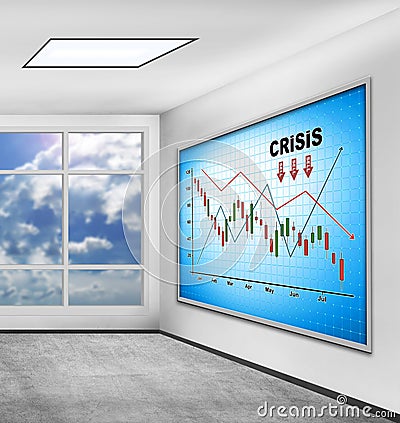 Crisis chart on blue screen plasma panel Stock Photo