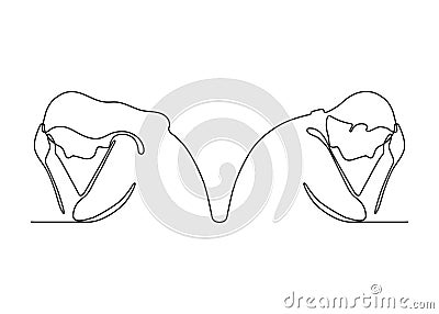 Crisis in family relationship outline, couple quarrel, continuous one line drawing. Disagreement, trouble. Sad man and Vector Illustration