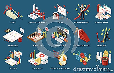 Crisis Management Isometric Set Vector Illustration