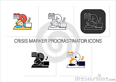 Crisis marker procrastinator icons set Vector Illustration