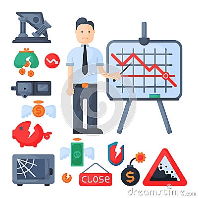 Crisis symbols concept problem economy banking business finance design investment icon vector. Vector Illustration