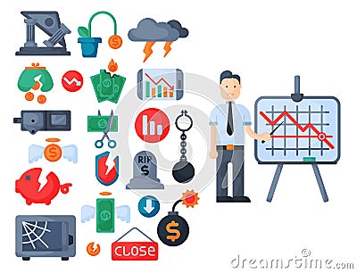 Crisis symbols concept problem economy banking business finance design investment icon vector. Vector Illustration