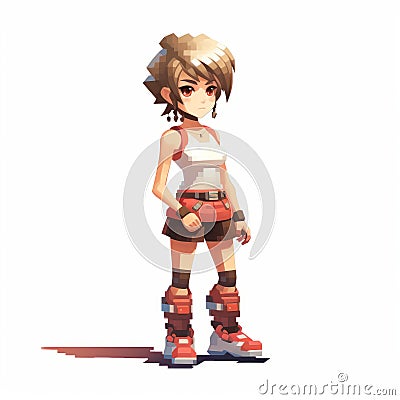 Crisp And Clean Anime Art Pixel Female With Black Boots Stock Photo