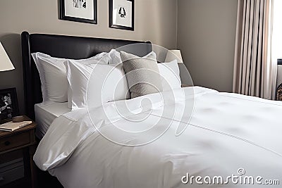crisp and clean sheets and pillowcases, ready for a good night's sleep Stock Photo