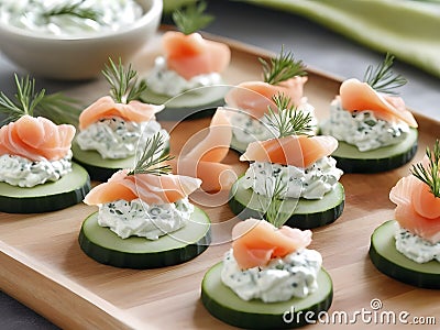 Crisp Elegance: Cucumber and Dill Canapes Unveiled Stock Photo