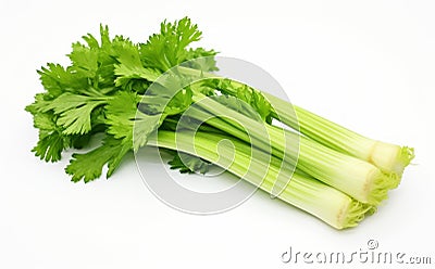 Crisp and Fresh: Beautiful Celery Pieces on White Background Stock Photo