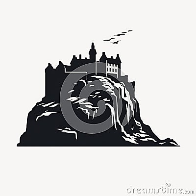 Crisp Graphic Design: Black And White Silhouette Of Old Scottish Castle Stock Photo