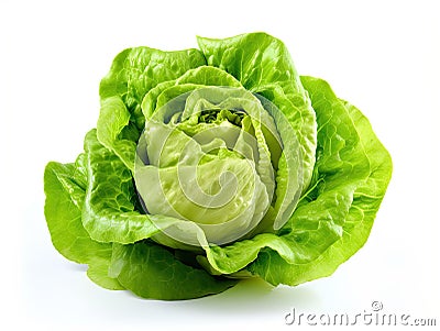 Crisp and Vibrant: Fresh Lettuce Takes Center Stage in Pristine White Isolation Stock Photo