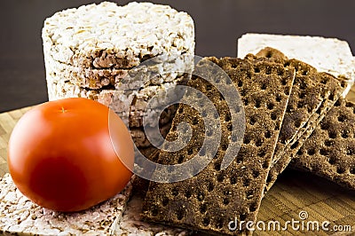 Crispbread and tomatoes dietetic food Stock Photo