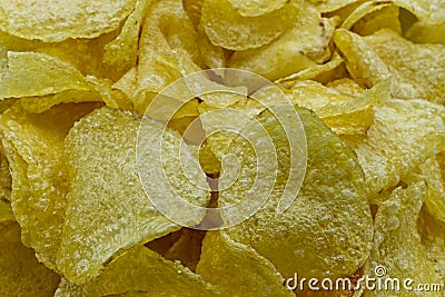 Crisps in bowl, potato chips, isolated on white background. Close up Stock Photo