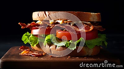 Crispy Bacon Juicy Tomatoes and Fresh Lettuce in a Perfect BLT Sandwich. Professional Food Photography. Generative AI Stock Photo
