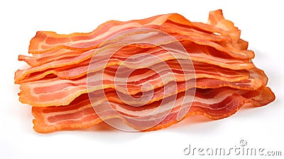 Crispy bacon strips isolated on white background Stock Photo