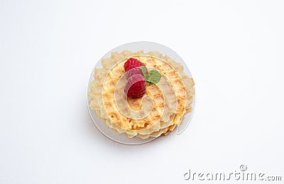 Crispy Belgian waffles with raspberry berries and mint leaves Stock Photo