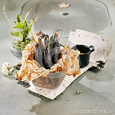 Crispy Black Fried Smelt Fish Stock Photo