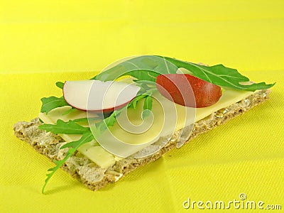 Crispy bread with rucola and radish Stock Photo