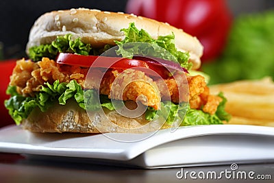 Crispy Chicken Burger Stock Photo