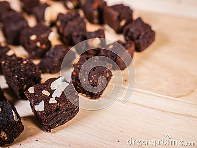 Crispy Crunchy skinny Chocolate almond brownies. Stock Photo