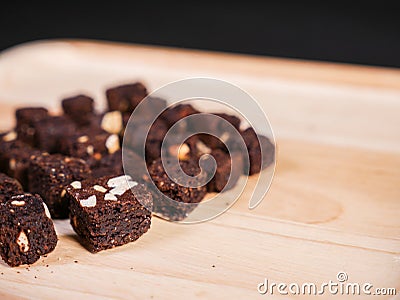 Crispy Crunchy skinny Chocolate almond brownies. Stock Photo