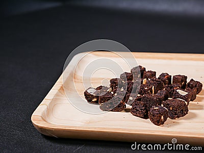 Crispy Crunchy skinny Chocolate almond brownies. Stock Photo