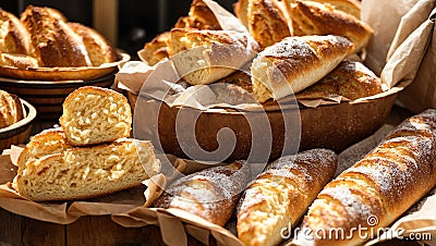 Crispy delicious, French baguettes bakery organic delicious natural homemade bread Editorial Stock Photo