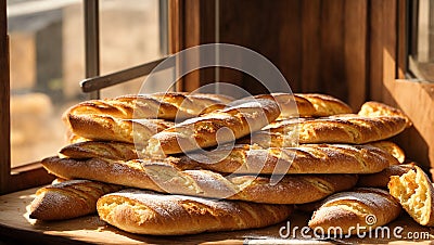 Crispy delicious, French baguettes dough healthy delicious natural homemade bread Editorial Stock Photo
