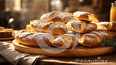 Crispy delicious, French baguettes dough organic delicious natural homemade bread Editorial Stock Photo