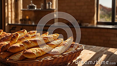 Crispy delicious, French baguettes rye healthy delicious natural homemade bread Editorial Stock Photo