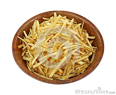 Crispy Fine Potato Sticks Wood Bowl Stock Photo