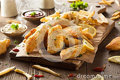 Crispy Fish and Chips Stock Photo