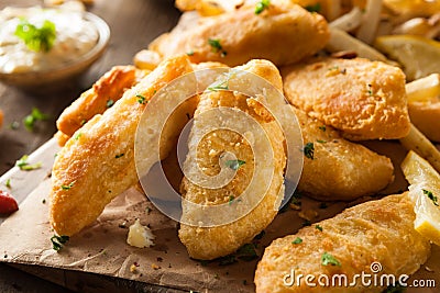 Crispy Fish and Chips Stock Photo