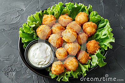 Crispy fried cheese bites with creamy dipping sauce Stock Photo