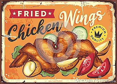 Crispy fried chicken meat retro poster idea Vector Illustration