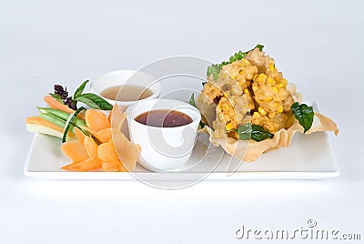 Crispy fried corn fritters Stock Photo