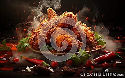 Crispy Gold: Fried Chicken with Red Chili. Generative By Ai Stock Photo