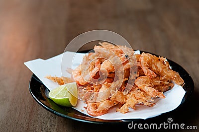 Japanese deep fried shrimps, Izakaya menu Stock Photo