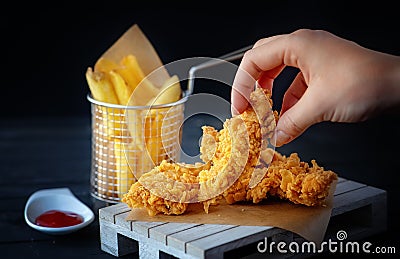 Crispy kentucky fried chicken french fries Stock Photo