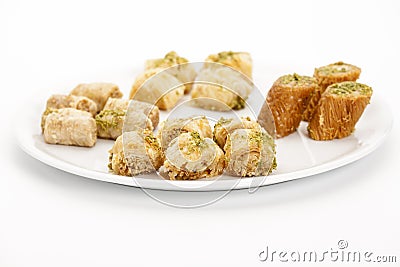 Crispy Kol W Shkor Cashew Baklava Pieces On Plate Stock Photo